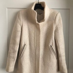 Women's LOFT Cream Wool Funnel Coat, Size Small